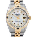 Rolex Mens 2 Tone Mother Of Pearl Diamond & Sapphire Datejust Wristwatch