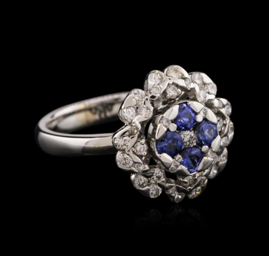 14KT White Gold 0.58 ctw Tanzanite and Diamond Ring