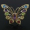 14k Yellow Gold 3.12 ctw Multi Colored Natural Gemstone & Diamond Butterfly Broo