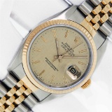 Rolex Mens Datejust 36 Champagne Linen Index Yellow Gold Fluted Oyster Perpetual
