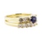 1.70 ctw Blue Sapphire And Diamond Ring And Band - 14KT Yellow Gold