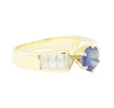 2.20 ctw Blue Sapphire and Diamond Ring - 18KT Yellow Gold