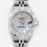 Rolex Ladies Stainless Steel Pink MOP Pyramid Diamond Datejust Wristwatch 26MM