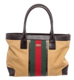 Gucci Brown Coated Canvas Web Tote Bag