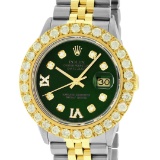 Rolex Mens 2 Tone Green VS 4 ctw Beadset Diamond Datejust Wristwatch with Rolex