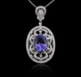 14KT White Gold 8.01 ctw Tanzanite and Diamond Pendant With Chain
