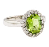2.92 ctw Oval Mixed Green Tourmaline And Round Brilliant Cut Diamond Ring - 14KT