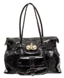 Carla Mancini Black Crinkle Patent Leather Shoulder Tote Bag