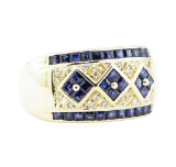 1.86 ctw Blue Sapphire And Diamond Wide Band - 14KT Yellow Gold
