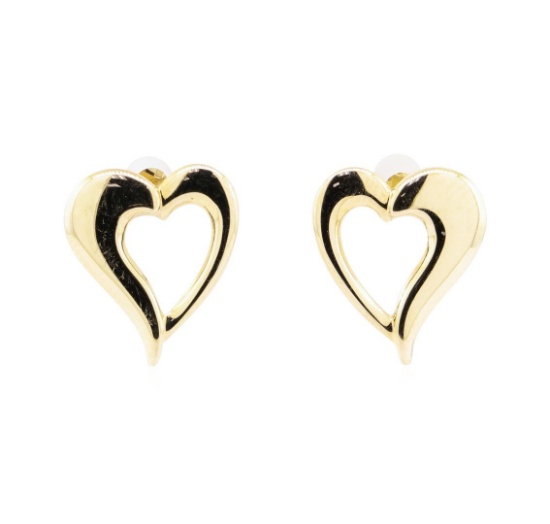 Puffed Heart Earrings - 14KT Yellow Gold