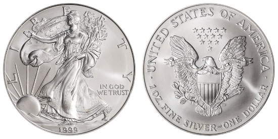1999 American Silver Eagle .999 Fine Silver Dollar Coin
