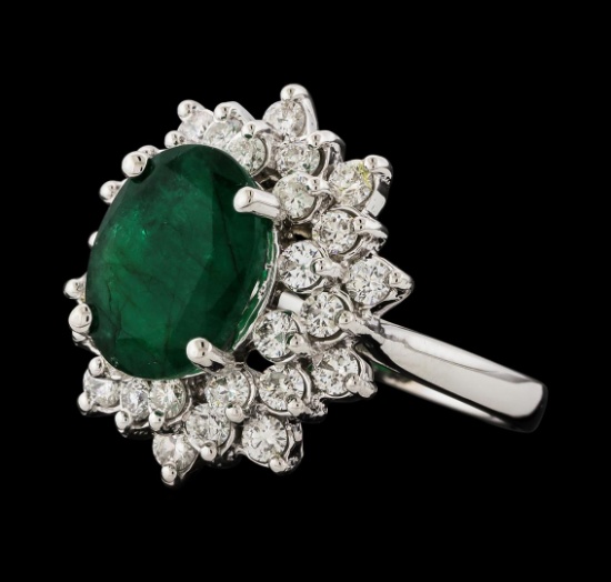 3.30 ctw Emerald and Diamond Ring - 14KT White Gold