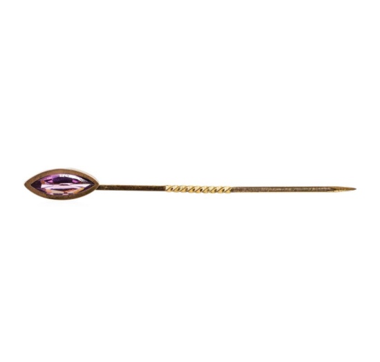 Purple Crystal Stick Pin - Yellow Gold Plated