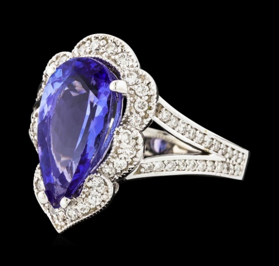 3.40 ctw Tanzanite and Diamond Ring - 14KT White Gold