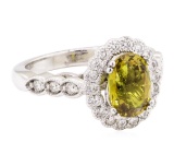 3.17 ctw Oval Mixed Yellow Sapphire And Round Brilliant Cut Diamond Ring - 14KT