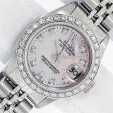Rolex Ladies Stainless Steel Pink MOP Diamond 26MM Oyster Perpetaul Datejust Wit
