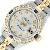 Rolex Ladies 2 Tone Silver Diamond & Sapphire Datejust Wristwatch