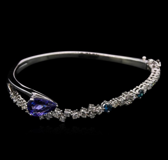 2.27 ctw Tanzanite and Diamond Bangle Bracelet - 14KT White Gold