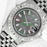 Rolex Mens Stainless Steel Black MOP Baguette Diamond 36MM Datejust Wristwatch W