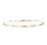 Pave Figaro Bracelet - 14KT Yellow Gold with Rhodium Plating