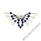 Estate 10kt White Gold 1.00 ctw Sapphire & Pearl Open Butterfly Brooch or Pendan