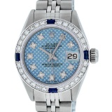 Rolex Ladies Stainless Steel Blue Stamp Diamond & Ruby Datejust Wristwatch
