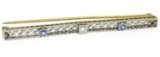 Antique Two Tone 14kt Gold Diamond & Synthetic Sapphire Open Filigree Bar Pin