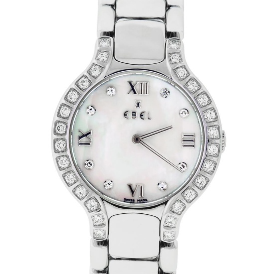 Ebel Beluga Ladies Stainless Steel MOP Diamond Watch 27mm Wristwatch