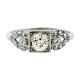Antique Art Deco Platinum 1.03 ctw European Cut Diamond Buckle Engagement Ring