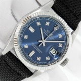 Rolex Mens Stainless Steel Blue Diamond 36MM Datejust Wristwatch With Nylon Stra