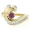 14k Yellow Gold .30 ctw Round Blood Red Ruby Claw Cocktail Ring w/ Diamond Accen