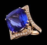 24.05 ctw Tanzanite and Diamond Ring - 14KT Rose Gold