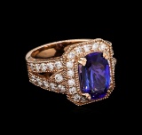 3.46 ctw Tanzanite and Diamond Ring - 14KT Rose Gold