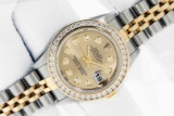 Rolex Ladies 2 Tone 18K Champagne Diamond Datejust Wristwatch With Rolex Box