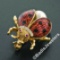 Vintage 18kt Yellow Gold Ruby Diamond Pearl and Enamel Ladybug Pin Brooch