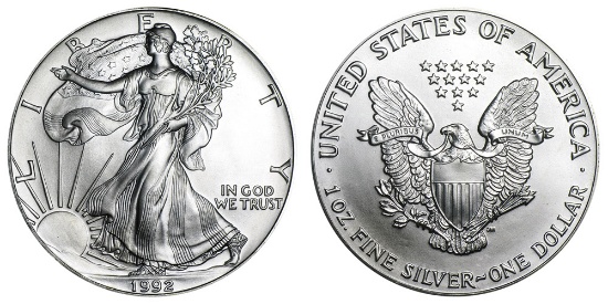 1992 American Silver Eagle .999 Fine Silver Dollar Coin