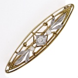Antique Art Nouveau Krementz 14k Gold Diamond Pearl Open Etched Leaf Pin Brooch