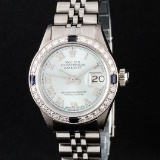 Rolex Ladies Stainless Steel Ice Blue Diamond & Sapphire Oyster Perpetual Dateju