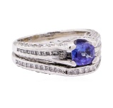 2.59 ctw Sapphire Stone And Diamond Ring And Attached Band - 18KT White Gold