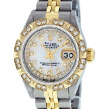 Rolex Ladies 2 Tone Mother Of Pearl Pyramid Diamond Datejust Wristwatch 26MM