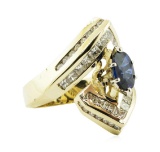 3.16 ctw Oval Brilliant Blue Sapphire And Diamond Ring - 14KT Yellow Gold