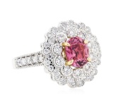 1.85 ctw Oval Mixed Pink Sapphire And Round Brilliant Cut Diamond Ring - 18KT Wh