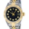Rolex Ladies 2 Tone Black Lugs & Pyramid Diamond Datejust Wriswatch