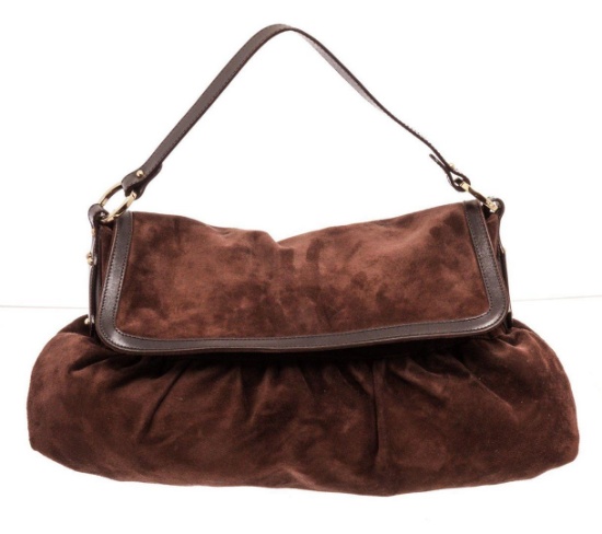 Fendi Brown Leather Large Suede Chef Hobos Bag