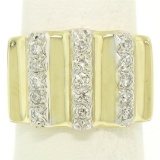 Italian 14K Solid Yellow Gold .35 ctw G VS Diamond Vertical Grooved Wide Band Ri