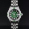 Rolex Ladies Stainless Steel 26MM Green Vignette Diamond Oyster Perpetual Dateju