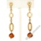 14kt Yellow Gold Polished and Textured Link Briolette Bead Citrine Dangle Earrin