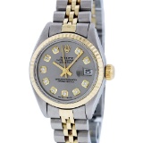 Rolex Ladies 2 Tone Slate Grey Diamond 26MM Datejust Wristwatch