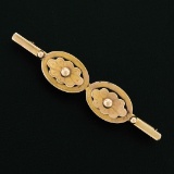 French Antique Victorian 18K Yellow Gold Detailed Dual Button Bar Pin Brooch