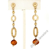 14kt Yellow Gold Polished and Textured Link Briolette Bead Citrine Dangle Earrin